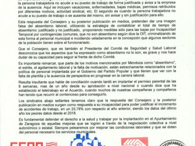 Respuesta al Consejero de Participación Ciudadana y Régimen Interior por parte de CCOO, CGT, CSL y OSTA